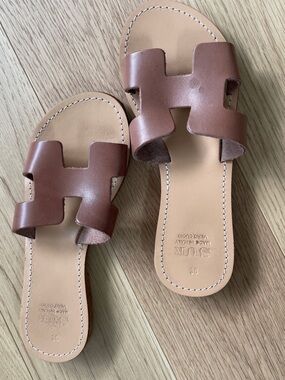 Brown Leather Slide Sandals for Women - Classic Open Toe